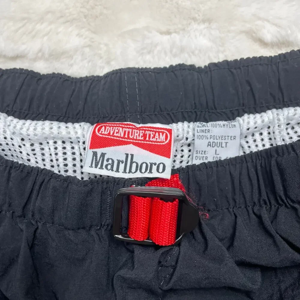 🔥Vintage Marlboro Swim Trunks Men’s Large Black Adventure Team Mesh Lined Beach